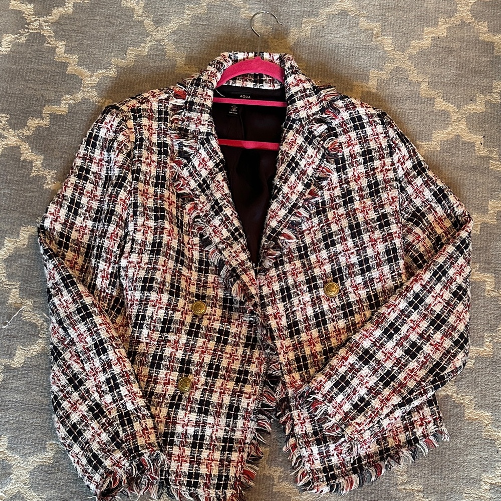 Aqua Women's Tweed Blazer - Black, White, Pink